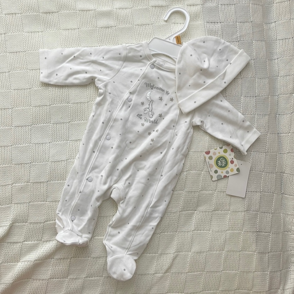 Little Me Newborn Footie and Hat Set